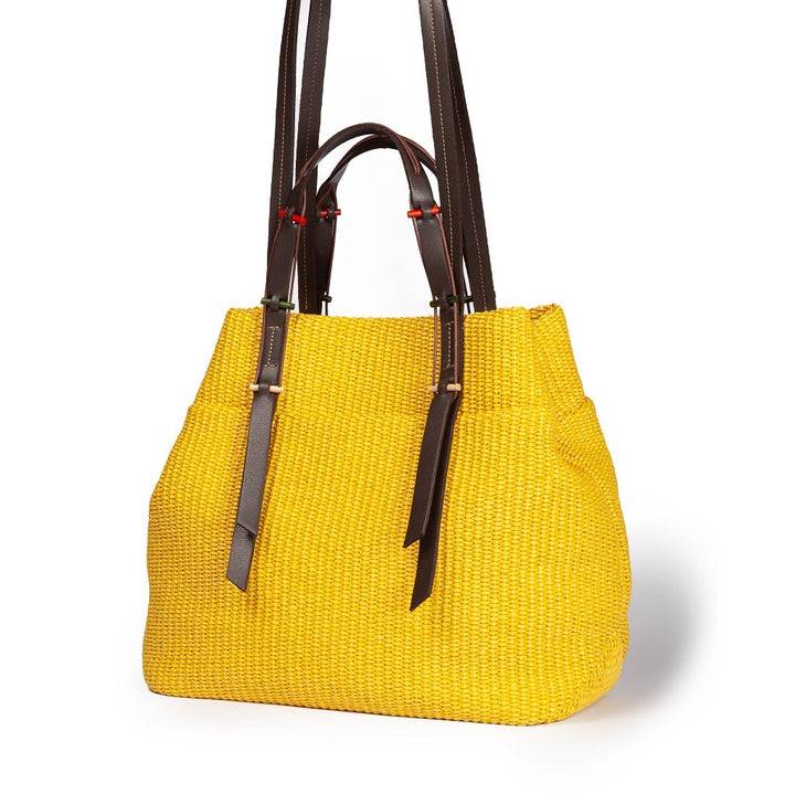 Roberta Gandolfi Fernanda Tote in rafia con finiture in pelle di vitello a doppia portabilità mano o shopping Offerta