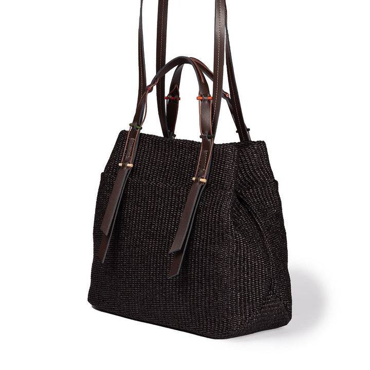 Roberta Gandolfi Fernanda Tote in rafia con finiture in pelle di vitello a doppia portabilità mano o shopping Negozio