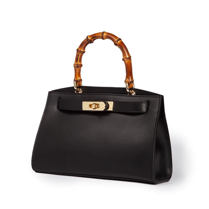 Roberta Gandolfi Lola small borsa in pelle con manico in vero legno di bambù e tracolla staccabile Italy