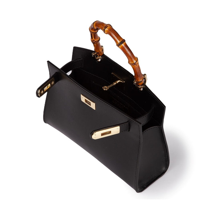 Roberta Gandolfi Lola small borsa in pelle con manico in vero legno di bambù e tracolla staccabile Italy