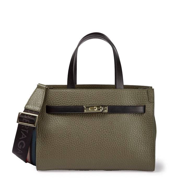 Roberta Gandolfi Frida Handbag in pelle martellata con tracolla logata in tessuto regolabile