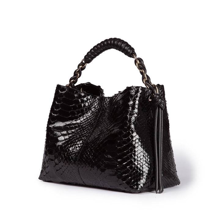 Roberta Gandolfi Amina Pitone small borsa a mano in pitone con finiture in pelle manico tubolare fasciato e tracolla staccabile Italy