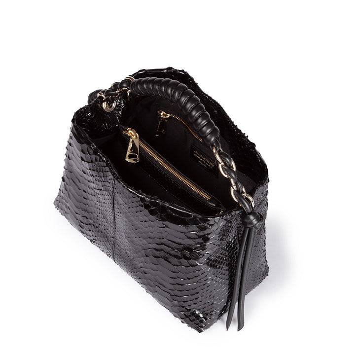 Roberta Gandolfi Amina Pitone small borsa a mano in pitone con finiture in pelle manico tubolare fasciato e tracolla staccabile Italy