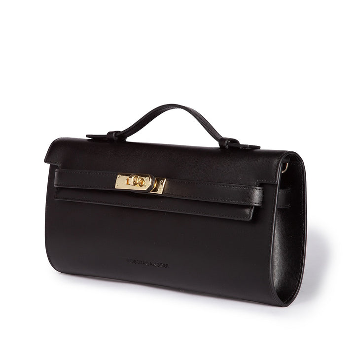 Roberta Gandolfi Jade cluch borsa in pelle con chiusura manico retrattile e tracolla staccabile e regolabile In Linea