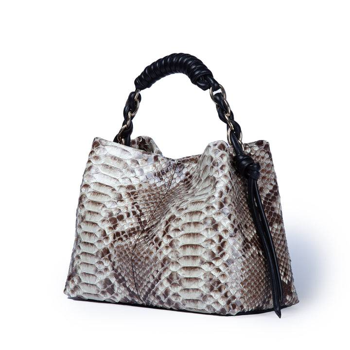 Roberta Gandolfi Amina Pitone small borsa a mano in pitone con finiture in pelle manico tubolare fasciato e tracolla staccabile Promozione