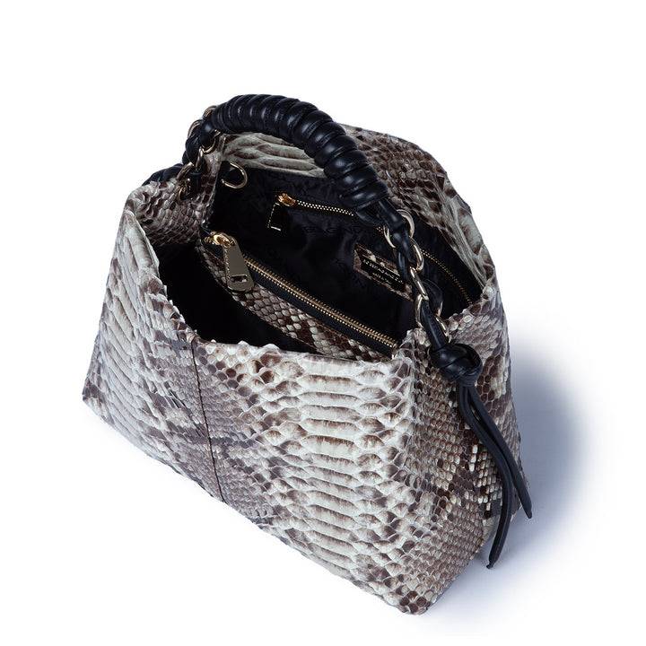 Roberta Gandolfi Amina Pitone small borsa a mano in pitone con finiture in pelle manico tubolare fasciato e tracolla staccabile Promozione