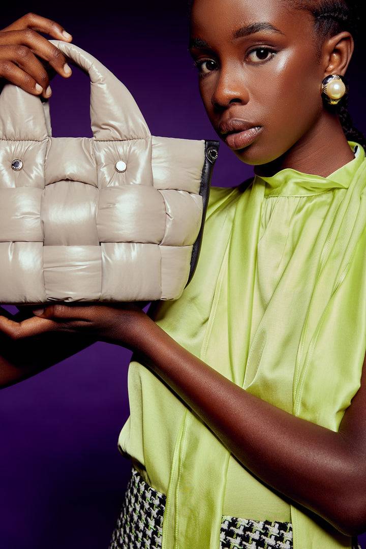 Roberta Gandolfi Greta Mini borsa in tessuto antigoccia imbottita ed intrecciata a mano con finiture in pelle In Saldo