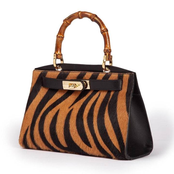 Roberta Gandolfi Lola Pony small borsa in pelle stampa animalier con manico in vero legno di bambù e tracolla staccabile Pezzi Unici