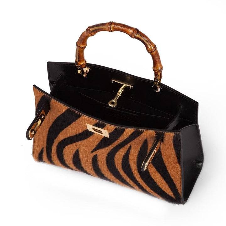 Roberta Gandolfi Lola Pony small borsa in pelle stampa animalier con manico in vero legno di bambù e tracolla staccabile Pezzi Unici
