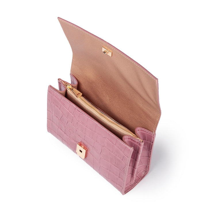 Roberta Gandolfi Nicole cocco compact crossbody borsa in pelle stampa cocco con tramezza interna e tasca esterna con tracolla staccabile e regolabile Affare Del Giorno
