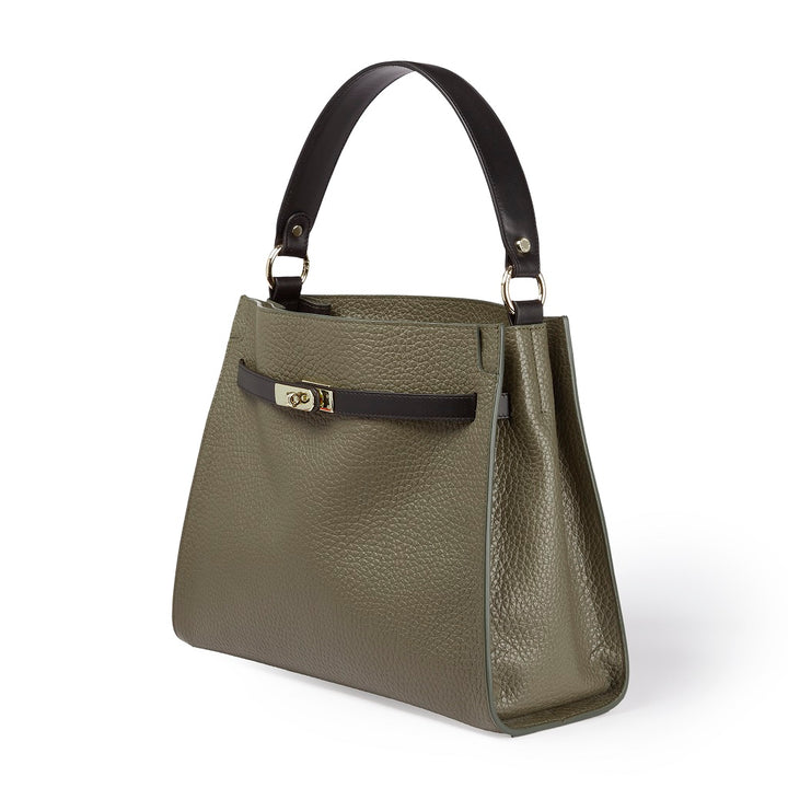 Roberta Gandolfi Frida Satchel in pelle martellata con tracolla logata in tessuto regolabile Italy