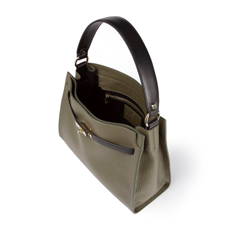 Roberta Gandolfi Frida Satchel in pelle martellata con tracolla logata in tessuto regolabile Italy