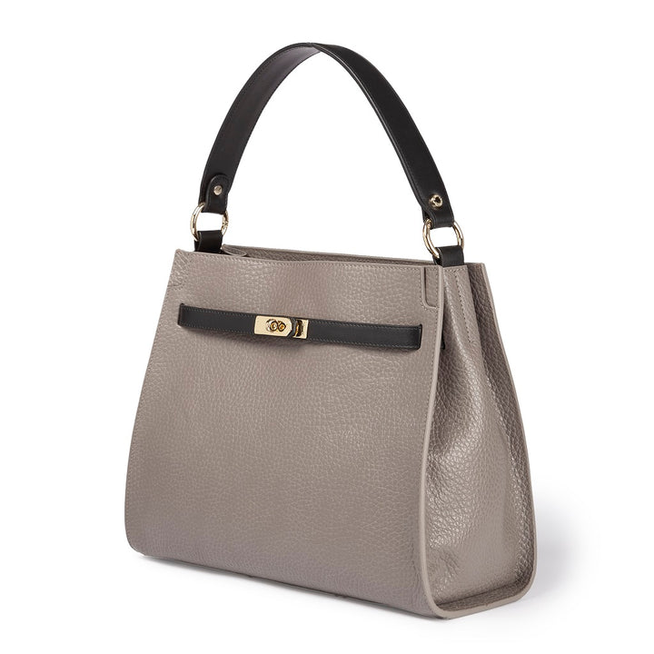 Roberta Gandolfi Frida Satchel in pelle martellata con tracolla logata in tessuto regolabile Italia