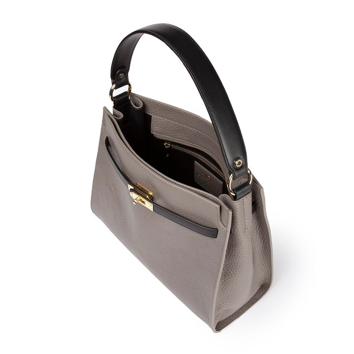 Roberta Gandolfi Frida Satchel in pelle martellata con tracolla logata in tessuto regolabile Italia
