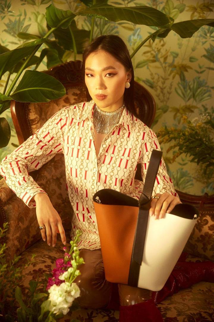 Roberta Gandolfi Cinzia Bucket medium medium in pelle bicolor con tracolla staccabile Nuova