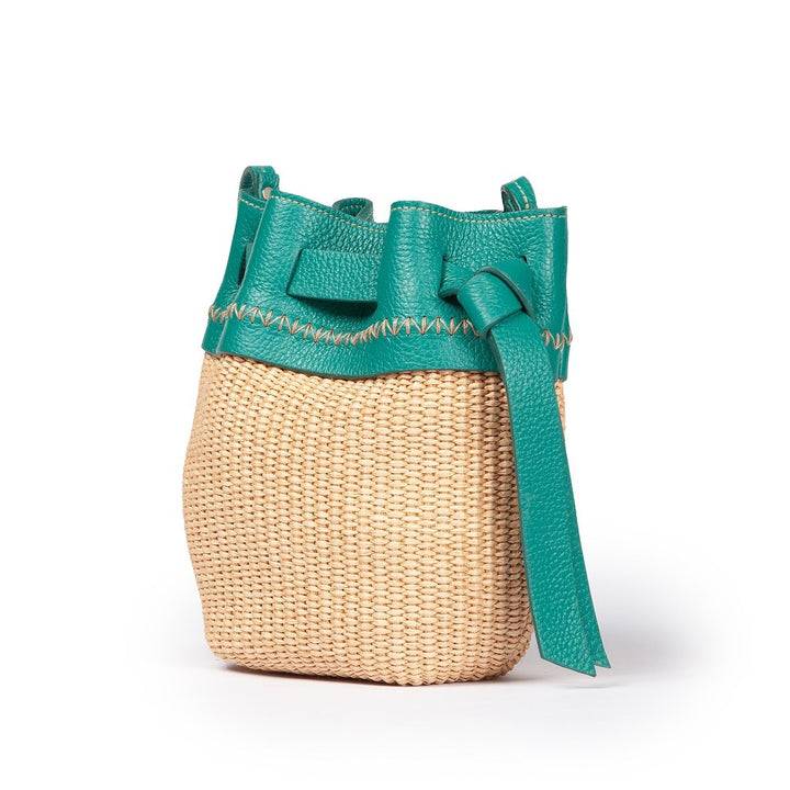 Roberta Gandolfi Ambra mini bucket in rafia e pelle martellata Hotsell
