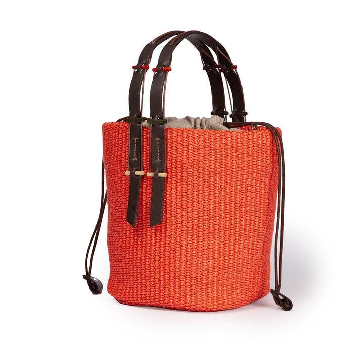 Roberta Gandolfi Fernanda Bucket in rafia con finiture in pelle di vitello con tracolla staccabile Moda