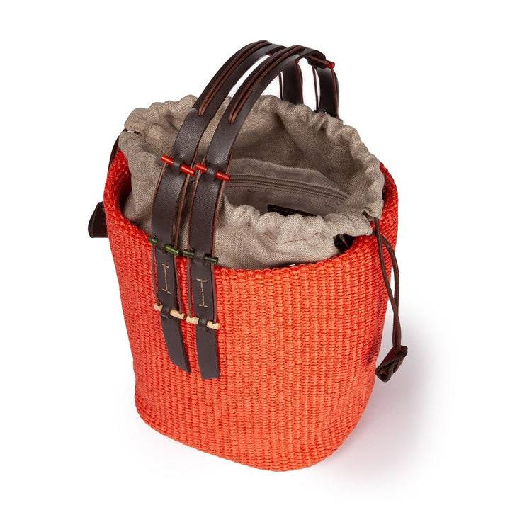 Roberta Gandolfi Fernanda Bucket in rafia con finiture in pelle di vitello con tracolla staccabile Moda