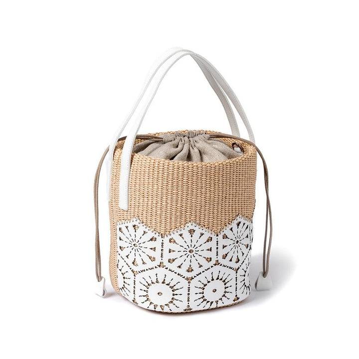 Roberta Gandolfi Giulia Bucket in rafia e pelle il pannello tagliato al laser è interamente cucito a mano con tracolla staccabile Negozi Online