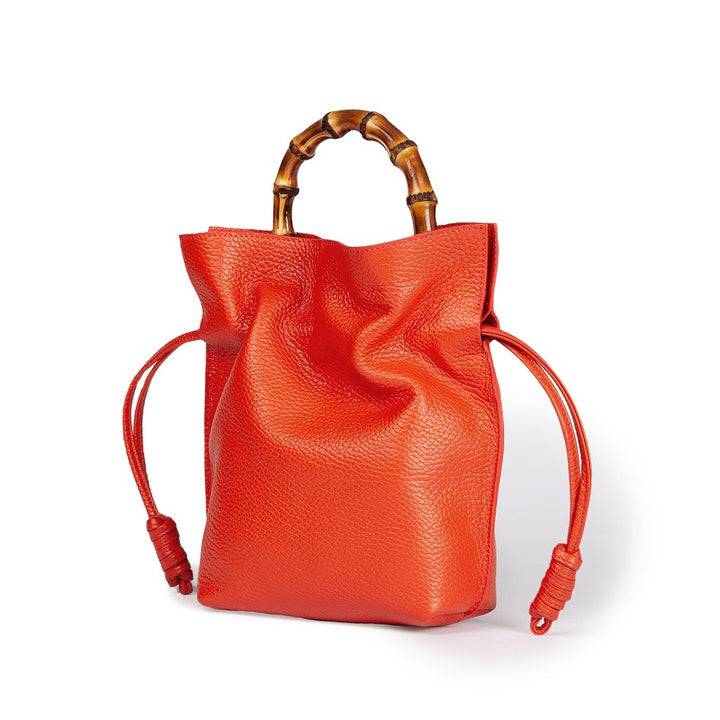 Roberta Gandolfi Silvana small borsa a mano in pelle martellata con manico in vero legno di bambù e tracolla staccabile e regolabile In Linea