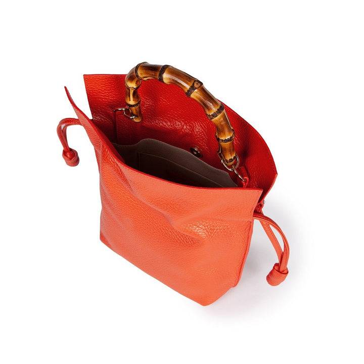 Roberta Gandolfi Silvana small borsa a mano in pelle martellata con manico in vero legno di bambù e tracolla staccabile e regolabile In Linea