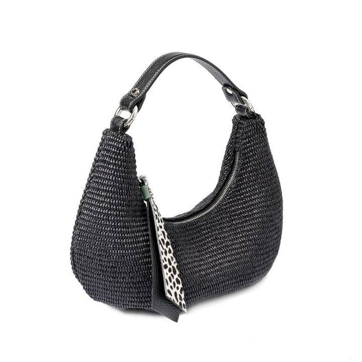 Roberta Gandolfi Beatrice Hobo small in raffia e finiture in pelle con dettaglio animalier e tracolla staccabile Acquista Ora