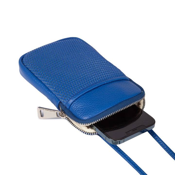 Roberta Gandolfi Yuma Phone holder in pelle di vitello con tracolla staccabile e regolabile e tasca esterna Italia