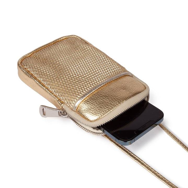 Roberta Gandolfi Yuma Phone holder in pelle di vitello con tracolla staccabile e regolabile e tasca esterna 2025
