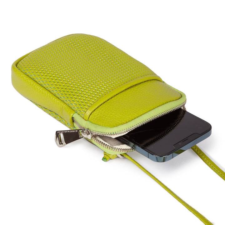 Roberta Gandolfi Yuma Phone holder in pelle di vitello con tracolla staccabile e regolabile e tasca esterna In Linea