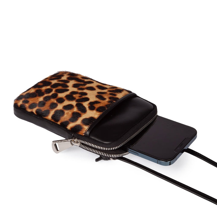 Roberta Gandolfi Phone holder pony stampa animalier e pelle di vitello con tracolla staccabile e regolabile Spedizione gratuita