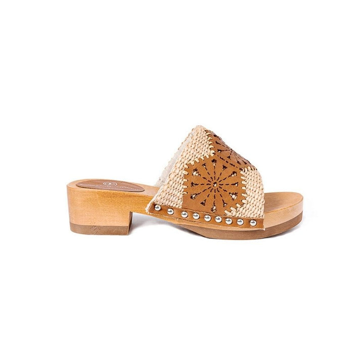 Roberta Gandolfi Sandalo Giulia platform in legno e tomaia in rafia e pelle di vitello laserata con disegno pizzo geometrico Qualità Garantita