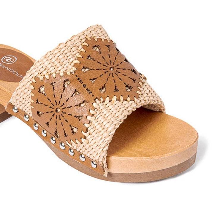 Roberta Gandolfi Sandalo Giulia platform in legno e tomaia in rafia e pelle di vitello laserata con disegno pizzo geometrico Qualità Garantita