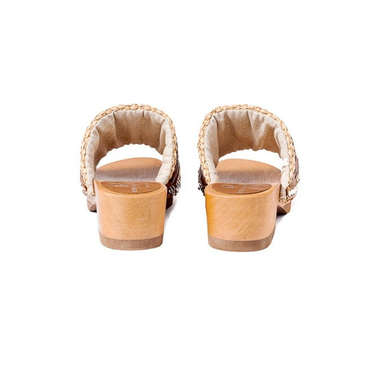 Roberta Gandolfi Sandalo Giulia platform in legno e tomaia in rafia e pelle di vitello laserata con disegno pizzo geometrico Qualità Garantita