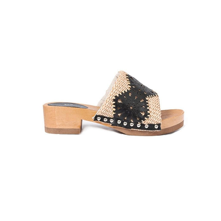 Roberta Gandolfi Sandalo Giulia platform in legno e tomaia in rafia e pelle di vitello laserata con disegno pizzo geometrico Fino Al -60%