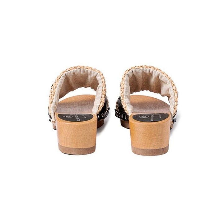 Roberta Gandolfi Sandalo Giulia platform in legno e tomaia in rafia e pelle di vitello laserata con disegno pizzo geometrico Fino Al -60%