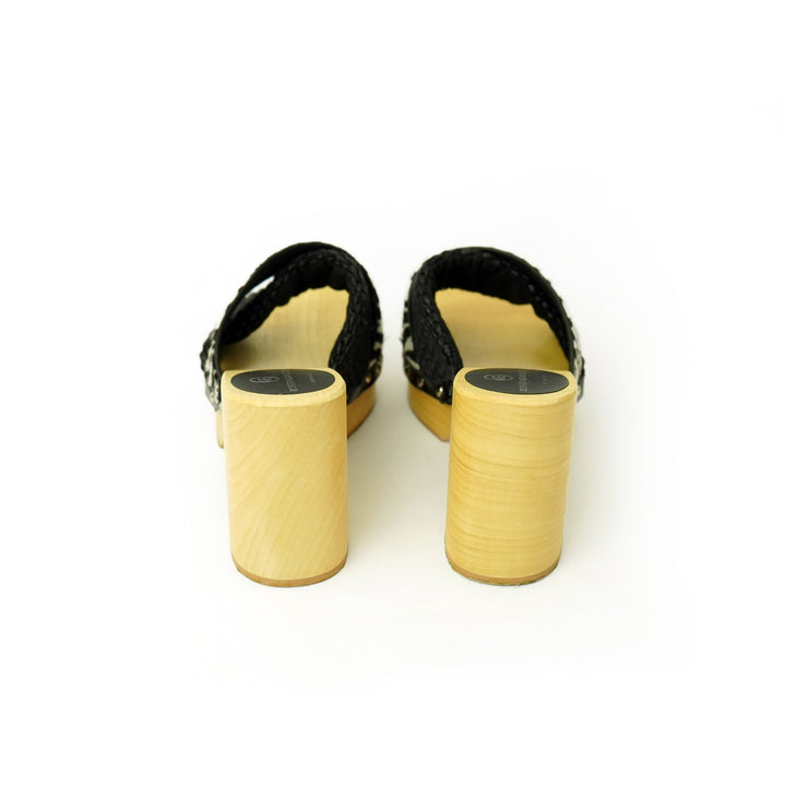Roberta Gandolfi Diva Zebra sandali in legno incrociato con platform in rafia e pony stampa animalier Affare Del Giorno