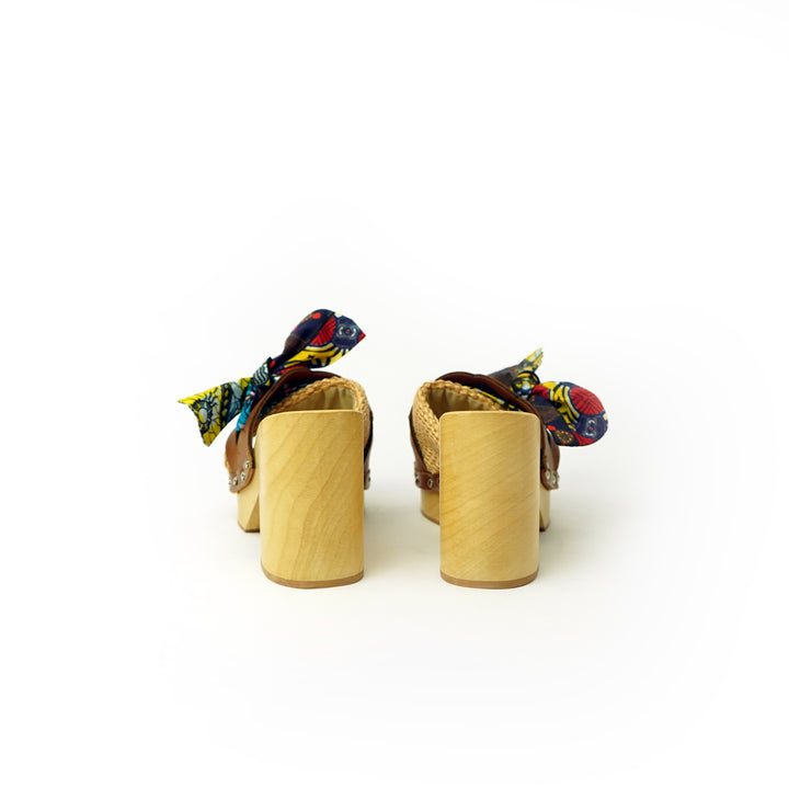 Roberta Gandolfi Diva Chain sandali in legno incrociato con platform in rafia e fiocco stamap african Prezzo Ridotto