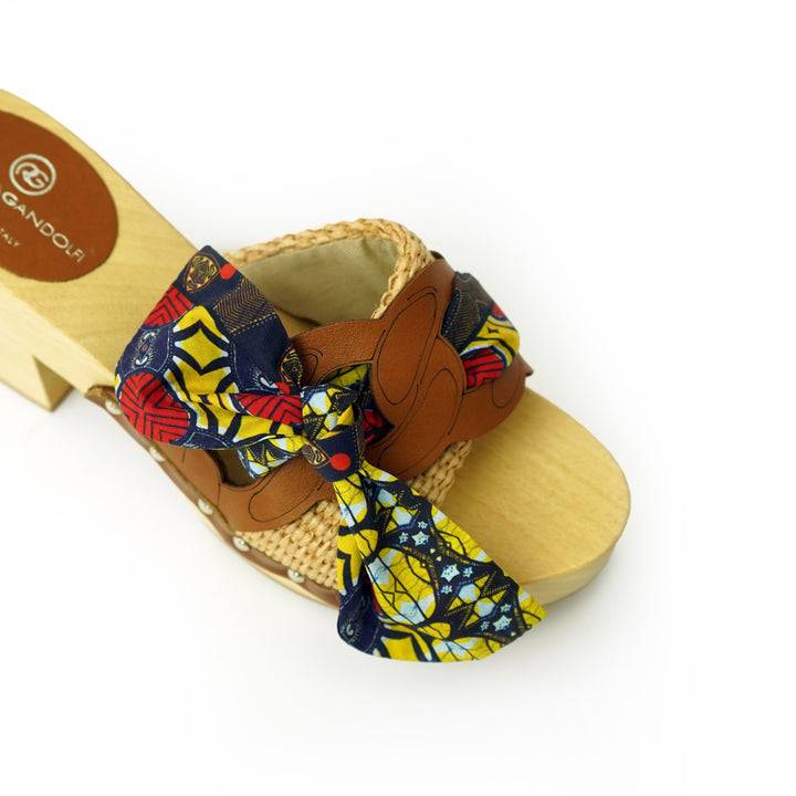 Roberta Gandolfi Diva Chain sandali in legno incrociato con platform in rafia e fiocco stamap african Prezzo Ridotto