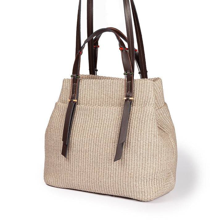 Roberta Gandolfi Fernanda Tote in rafia con finiture in pelle di vitello a doppia portabilità mano o shopping Vendite Flash