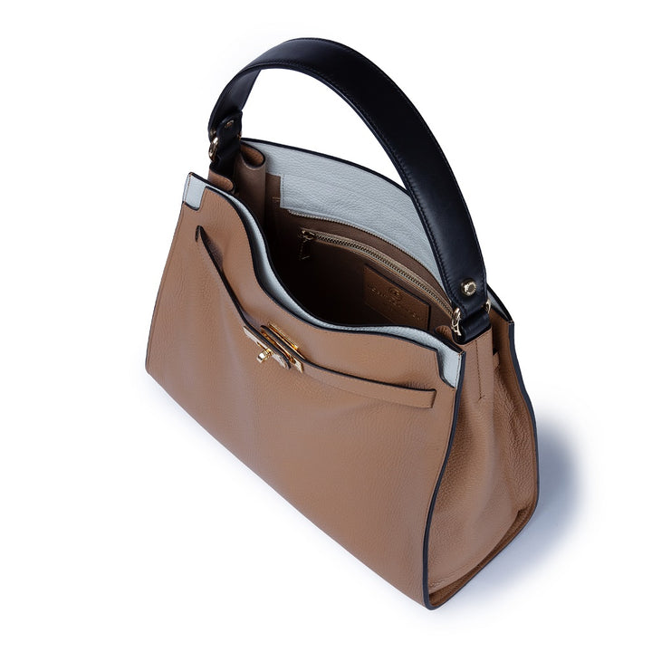 Roberta Gandolfi Frida Satchel in pelle martellata con tracolla logata in tessuto regolabile Vendita