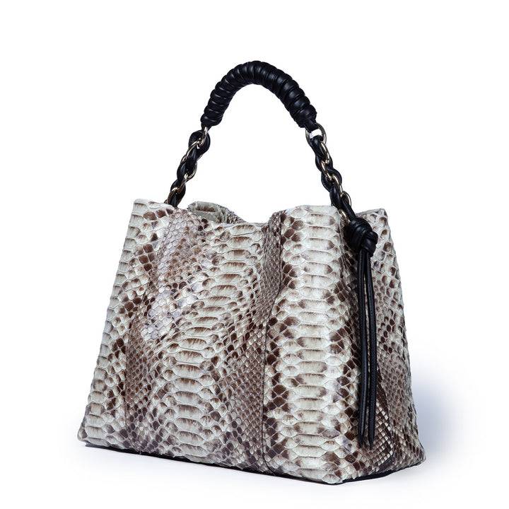 Roberta Gandolfi Amina Pitone large borsa a mano in pitone e finiture in pelle di vitello con manico tubolare fasciato e tracolla staccabile Saldi