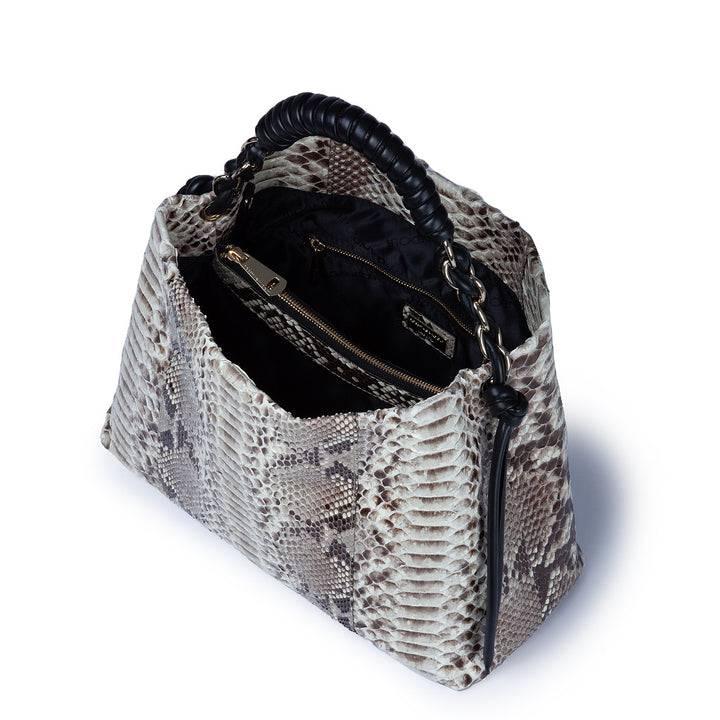 Roberta Gandolfi Amina Pitone large borsa a mano in pitone e finiture in pelle di vitello con manico tubolare fasciato e tracolla staccabile Saldi