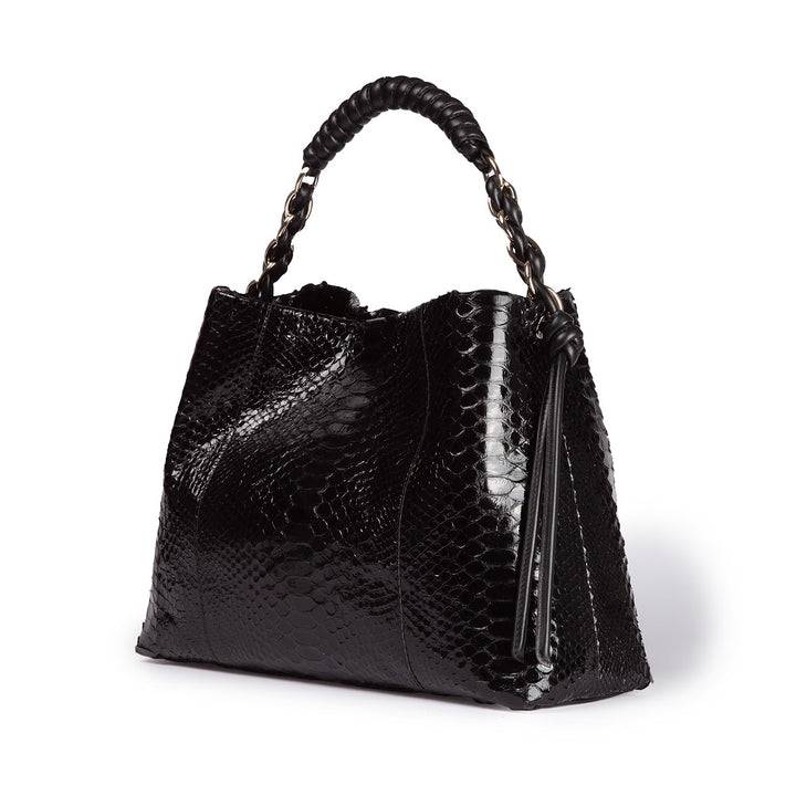 Roberta Gandolfi Amina Pitone large borsa a mano in pitone e finiture in pelle di vitello con manico tubolare fasciato e tracolla staccabile Cyber Monday