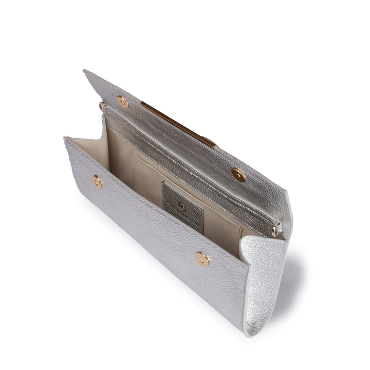 Roberta Gandolfi Julia cluch in pelle metalizzata e manico retrattile e tracolla staccabile e regolabile Only for today