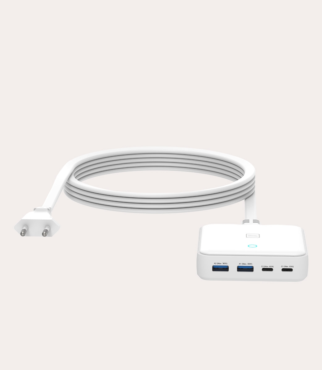 Tucano Cricabatteria 4 porte da scrivania da 65W USB-A/USB-C GaN con cavo da 1 5 mt e presa EU Sconto