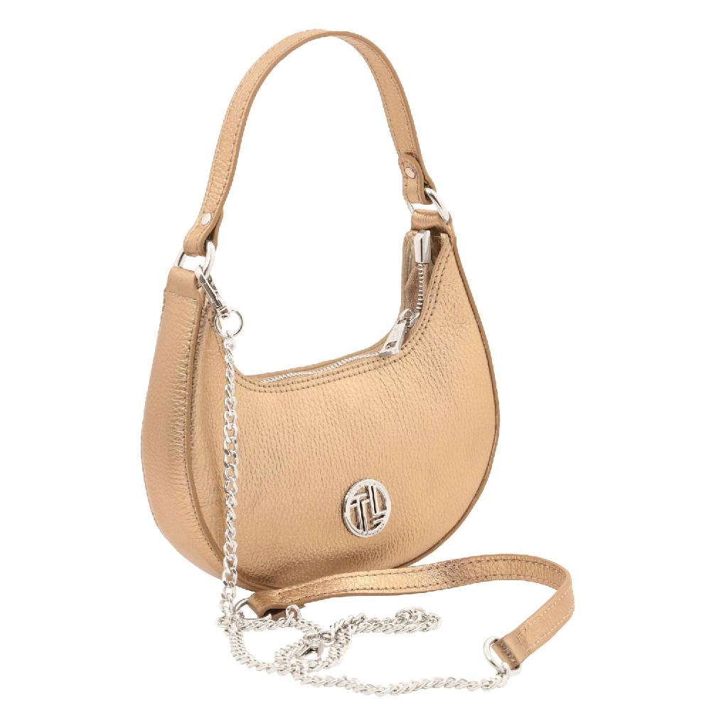 Tuscany Leather Metallic Leather Handbag With Chain Strap Soddisfazione Garantita