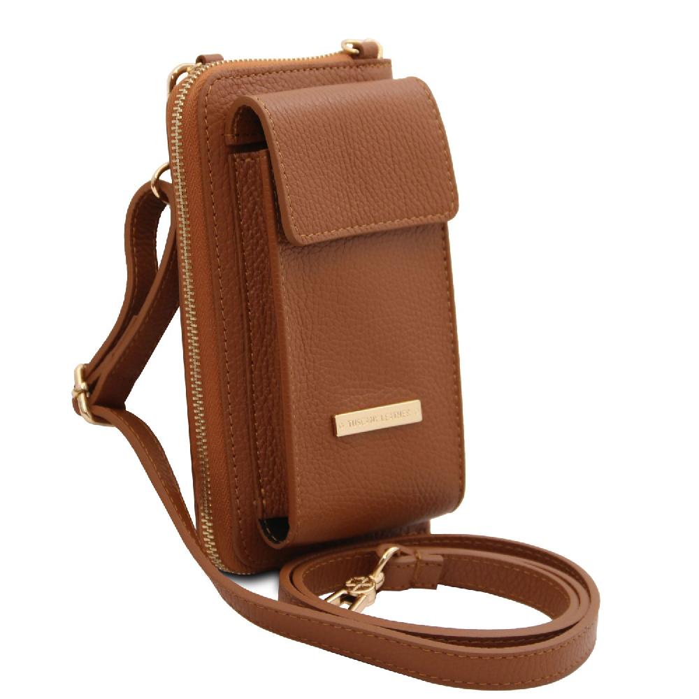 Tuscany Leather Portafoglio/portacellulare in Pelle con Tracolla Italy