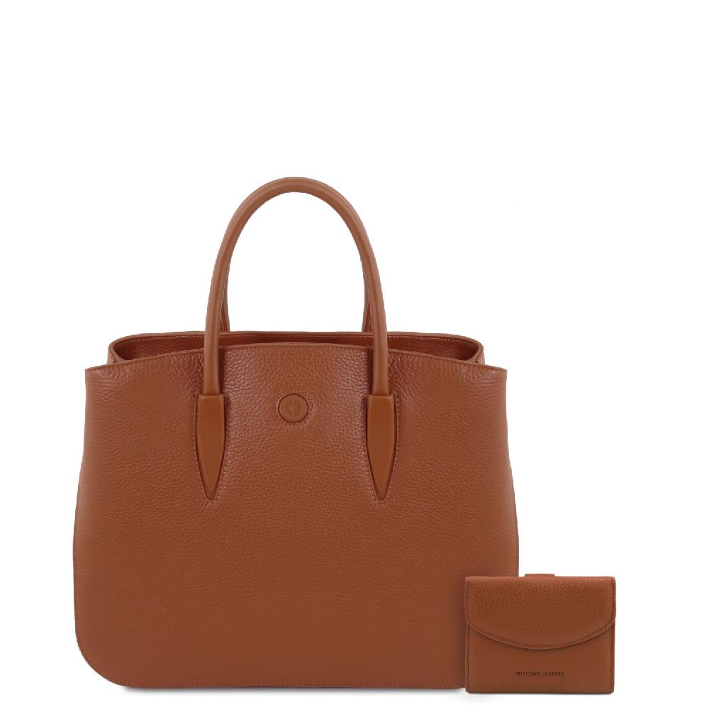 Tuscany Leather Borsa a Mano in Pelle e Portafoglio in Pelle 3 Ante con Portaspiccioli In Saldo