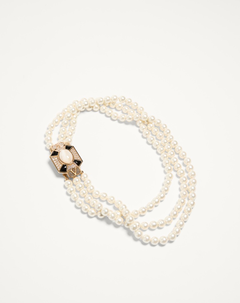 Valentino Handbags Collana Pas Plus In Metallo Smalto Resina Perle E Cristalli Swarovski® per Donna in Multicolor | Valentino IT Sottocosto