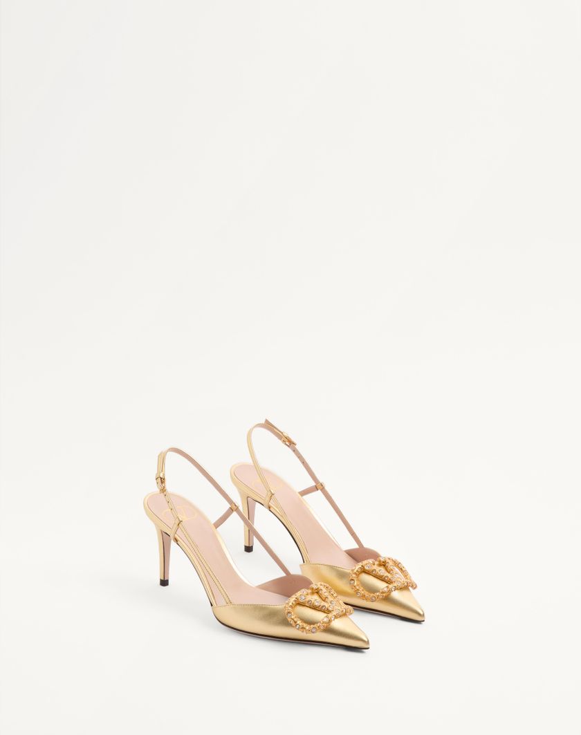 Valentino Handbags Décolleté Slingback Vlogo Signature In Nappa Laminata 80mm per Donna in Antique Brass | Valentino IT Convenienza